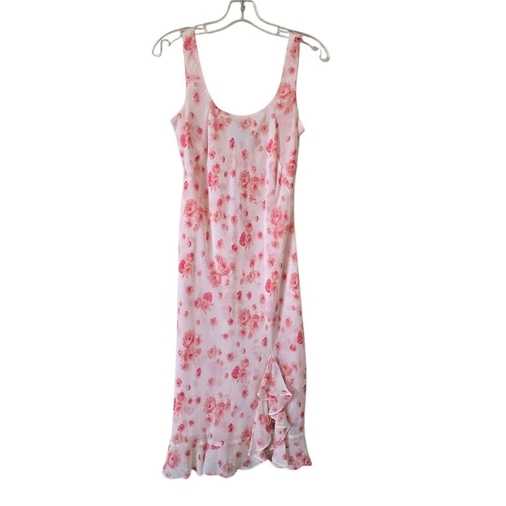 Ann Taylor Women's Pink Dress Floral Print 100% Silk Size 4 Coquete Romantic Y2k